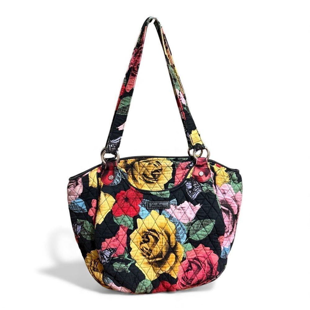 Vera Bradley Glenna Quilted Floral Shoulder Bag Black Red Blue Yellow Green
